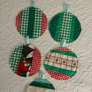 Set of 5 Fabric Christmas Tree Ornaments